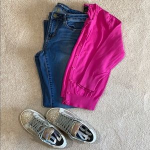 Pink cropped sleeve cardigan